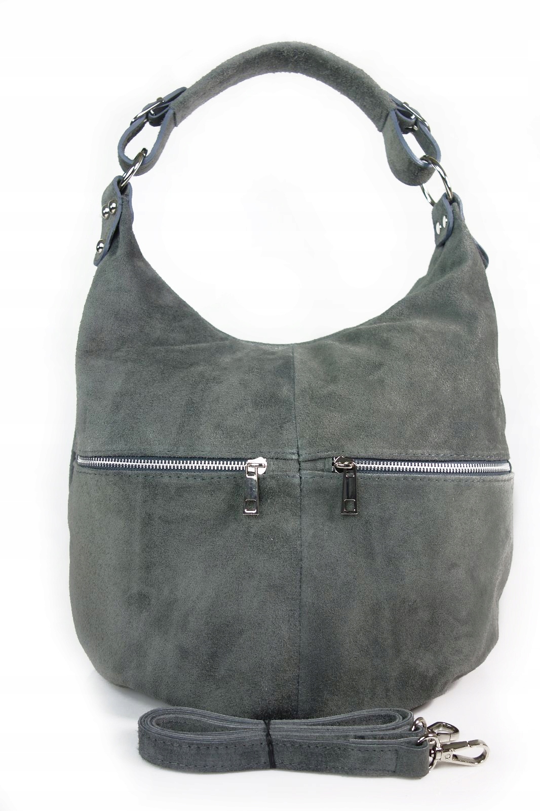 

włoski worek shopper bag zamsz vera pelle szara