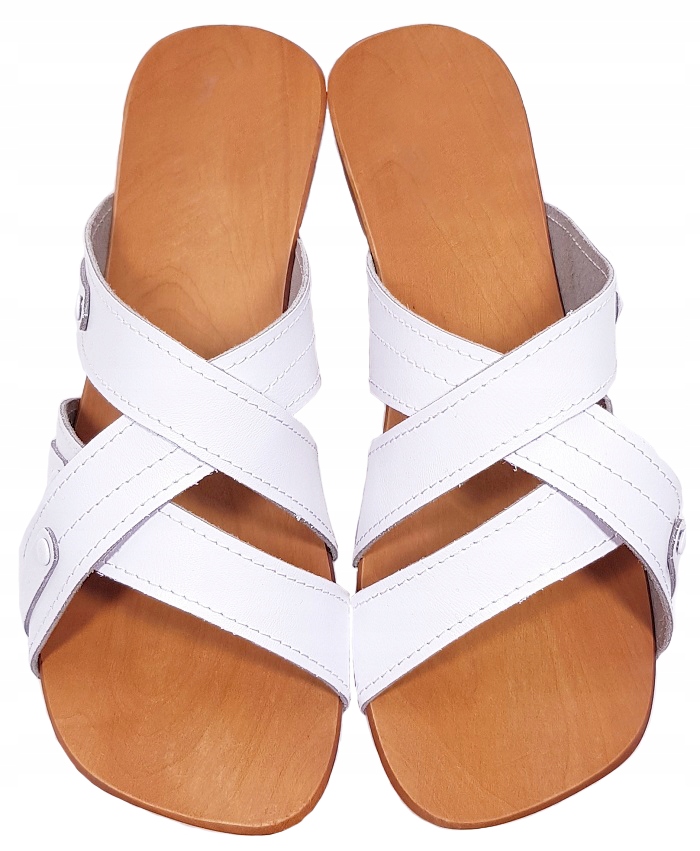 Drewniaki Chodaki Odkryte Obcas Paseczki BIAŁE *36 Marka Halskór