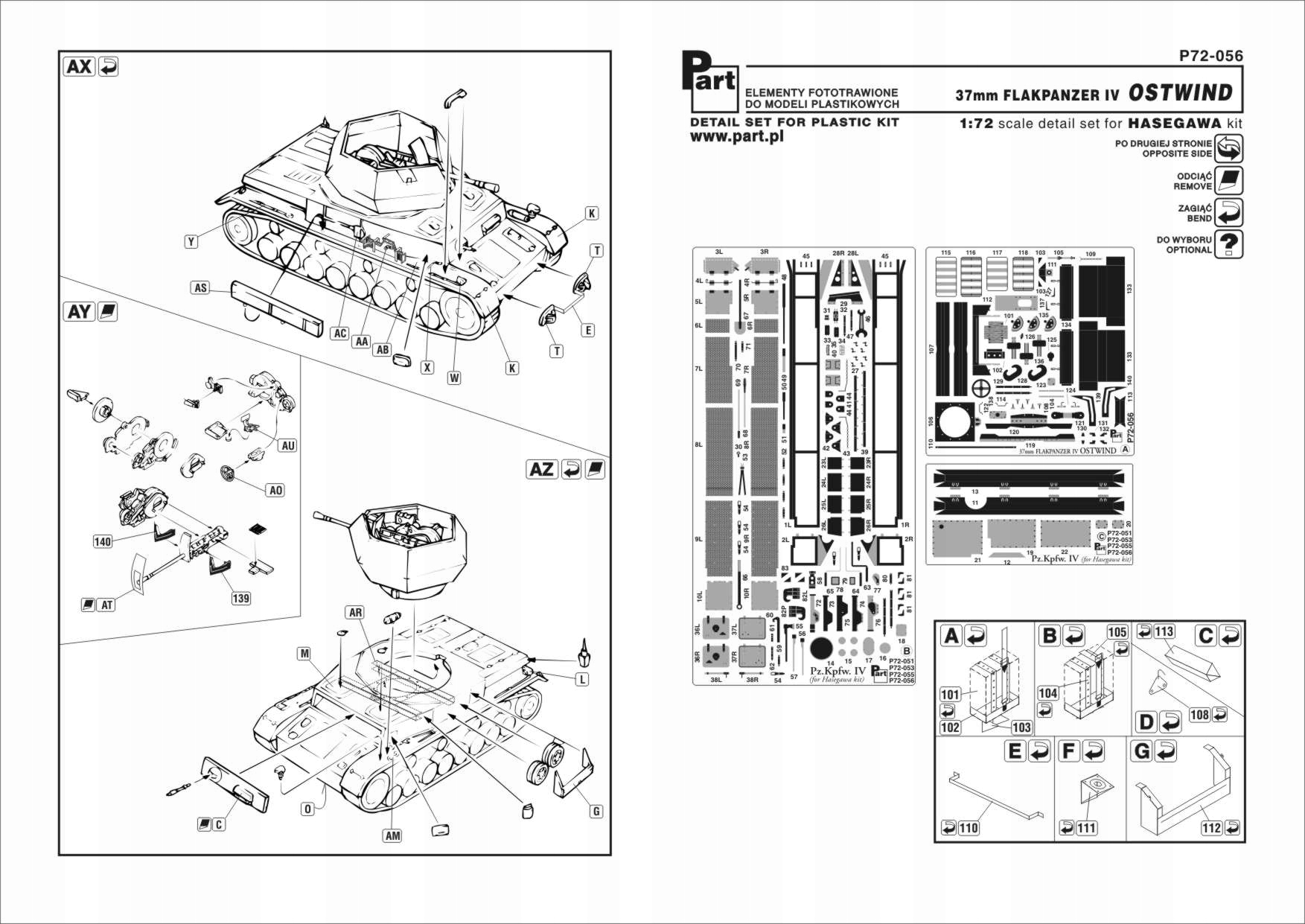 Část P72-056 1/72 Flakpanzer IV Ostwind (Hasegawa)