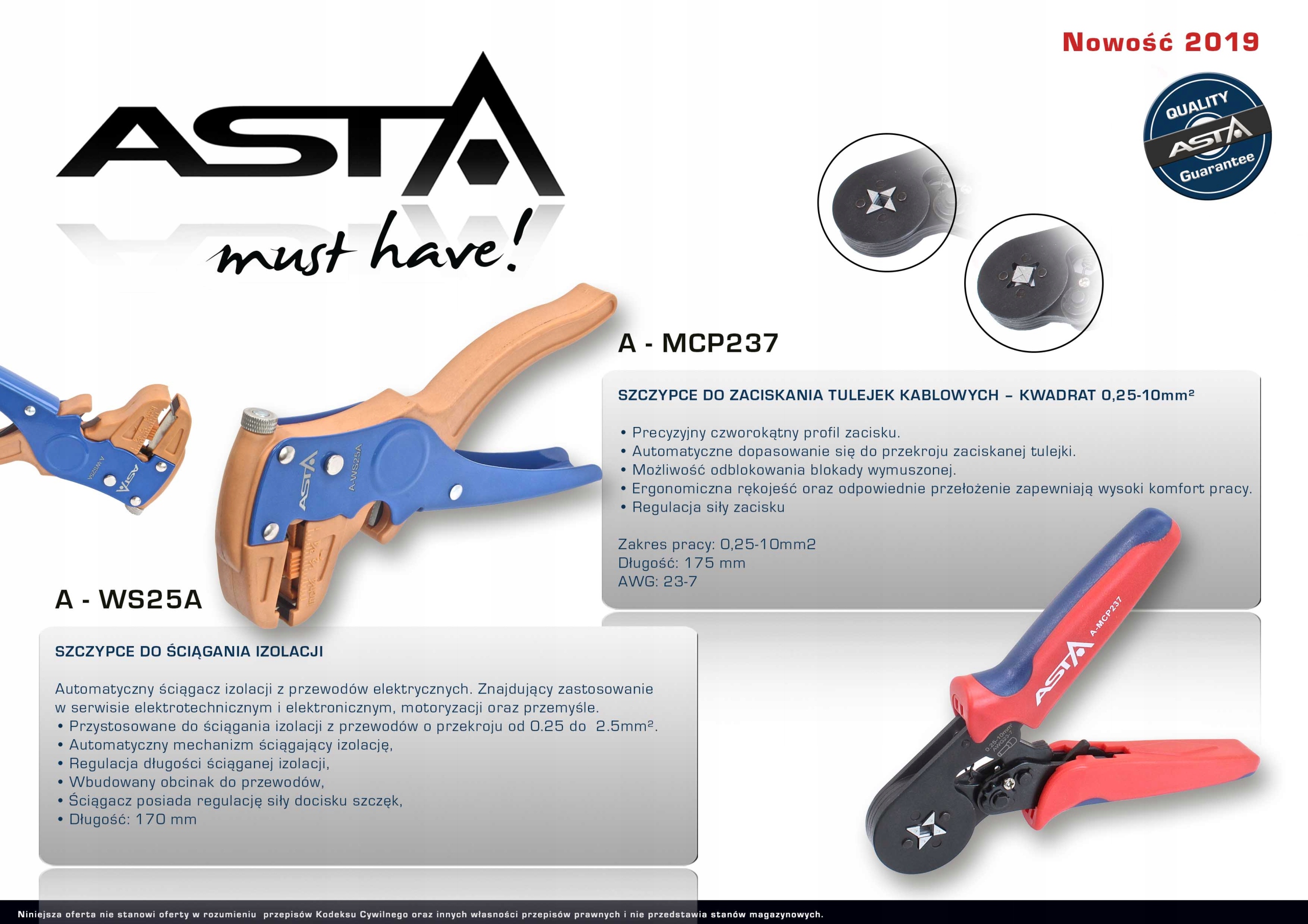 PRASKA ZACISKARKA DO TULEJEK KABLOWYCH + TULEJKI Marka Asta