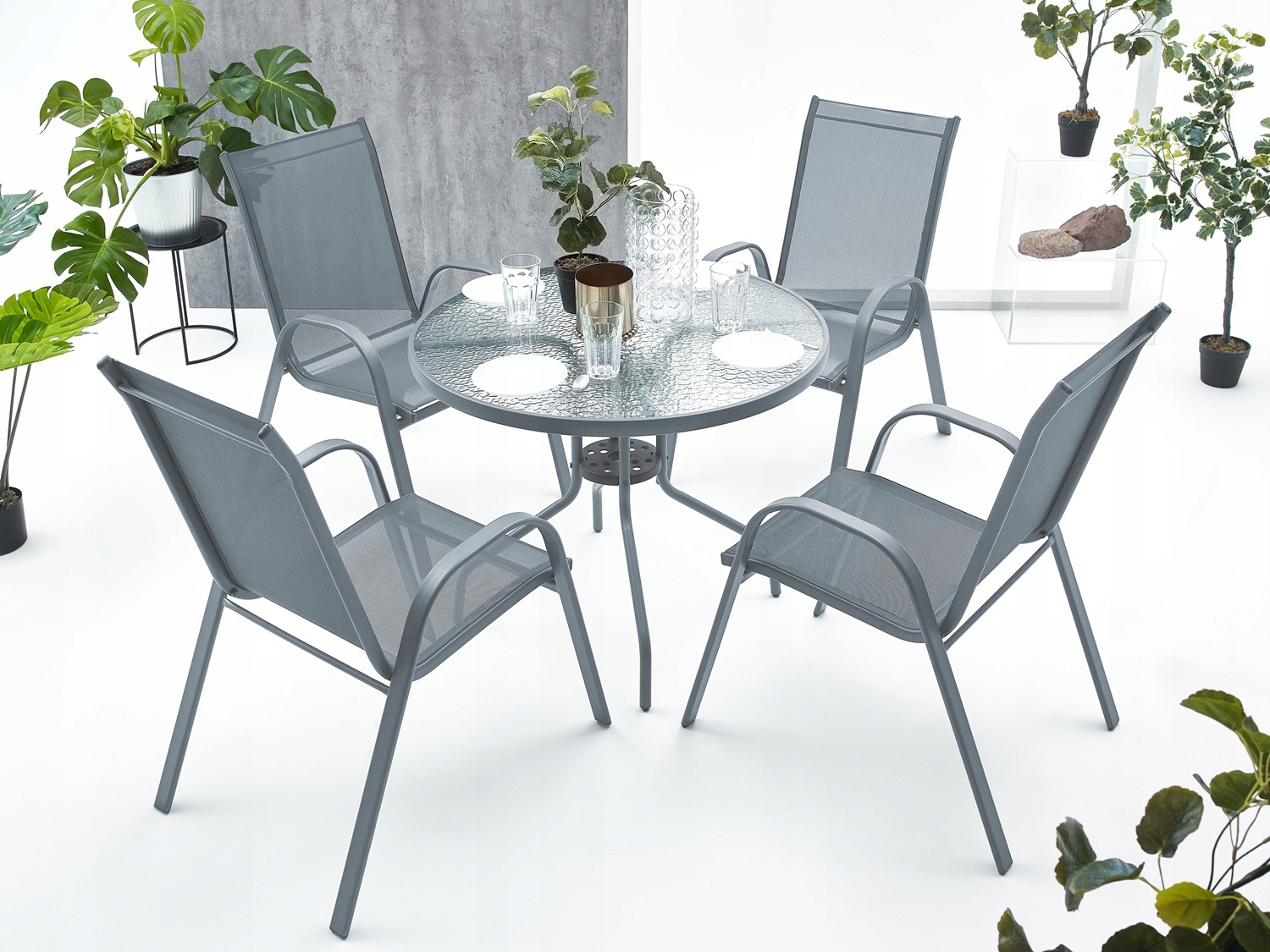 MEBLE OGRODOWE ZESTAW TARASOWY SZKLANY STÓŁ 4K Rodzaj stół i krzesła