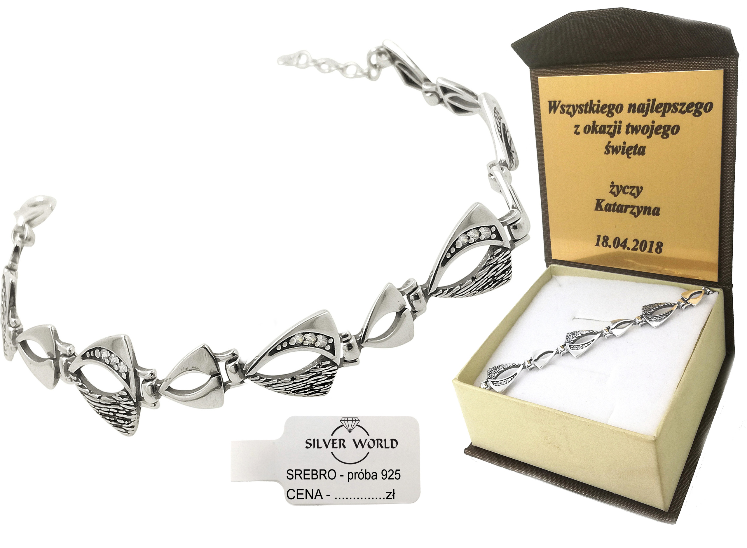 

Bransoletka Srebrna 925 Cyrkonie Swarovski +grawer