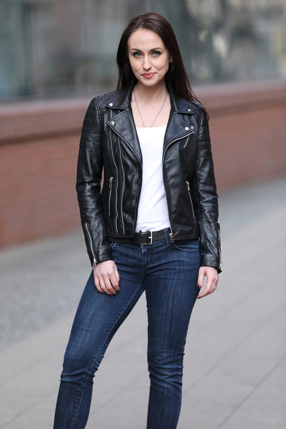 kurtka skórzana ramoneska DAVID RYAN - VICKY - XL Kaptur bez kaptura