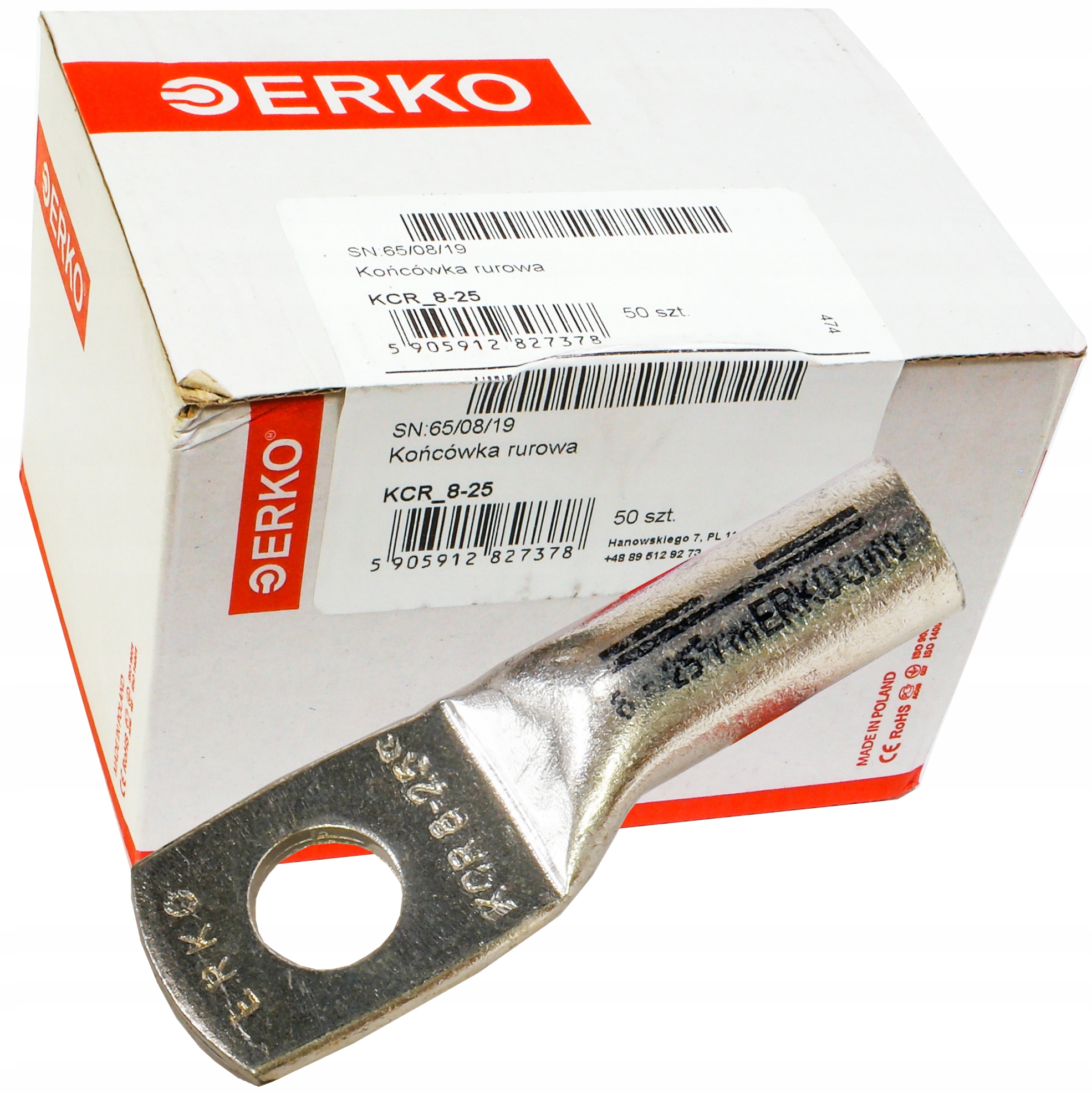 Očková káblová koncovka Kcr Cu medená pocínovaná 25 mm M8 Erko 50ks