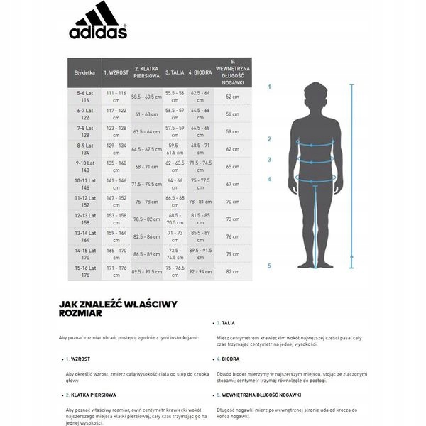 Adidas Spodenki Sportowe Dziecięce Czarne 164cm Rozmiar 164