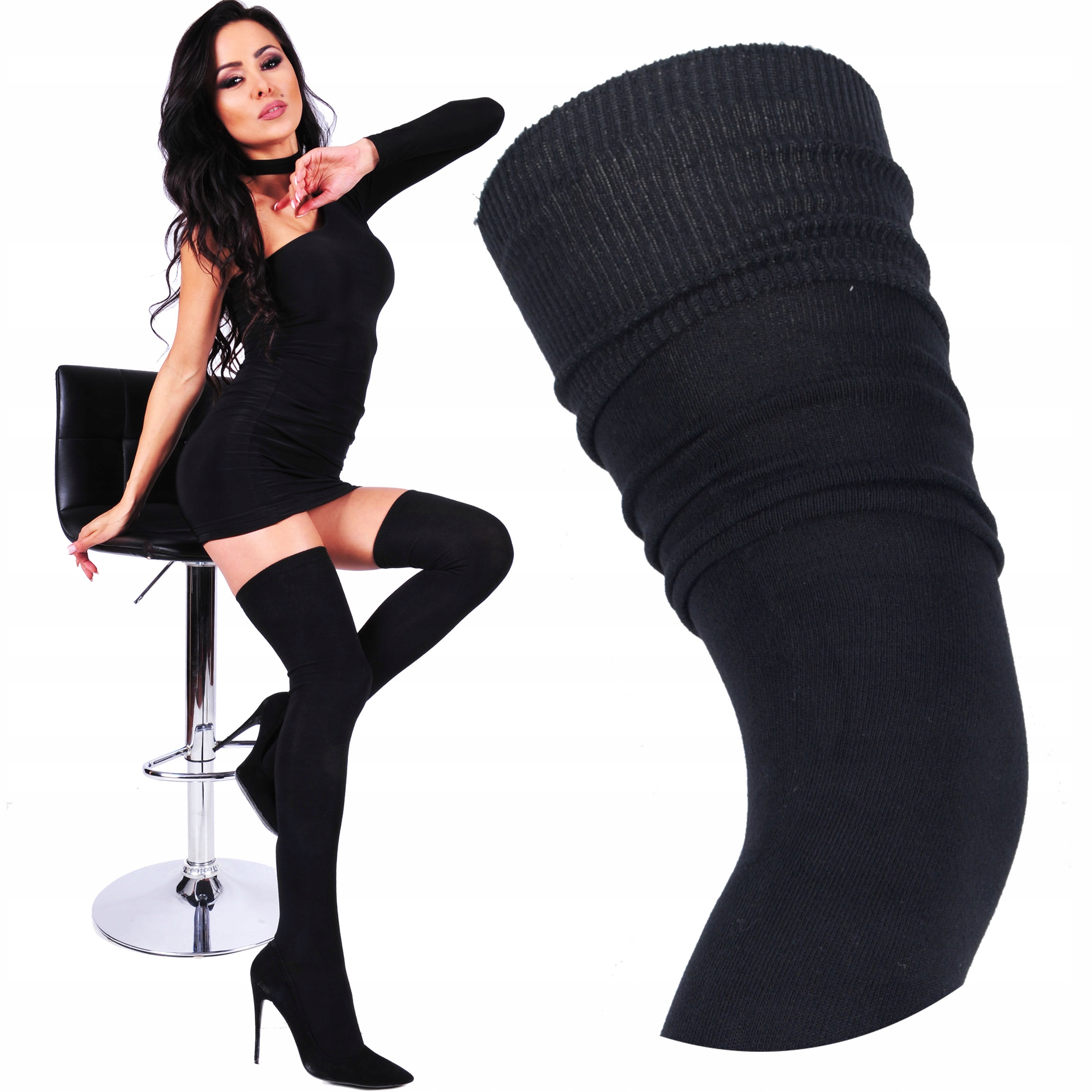 

Zakolanówki bawełniane Sexy grube Wysokie czarne