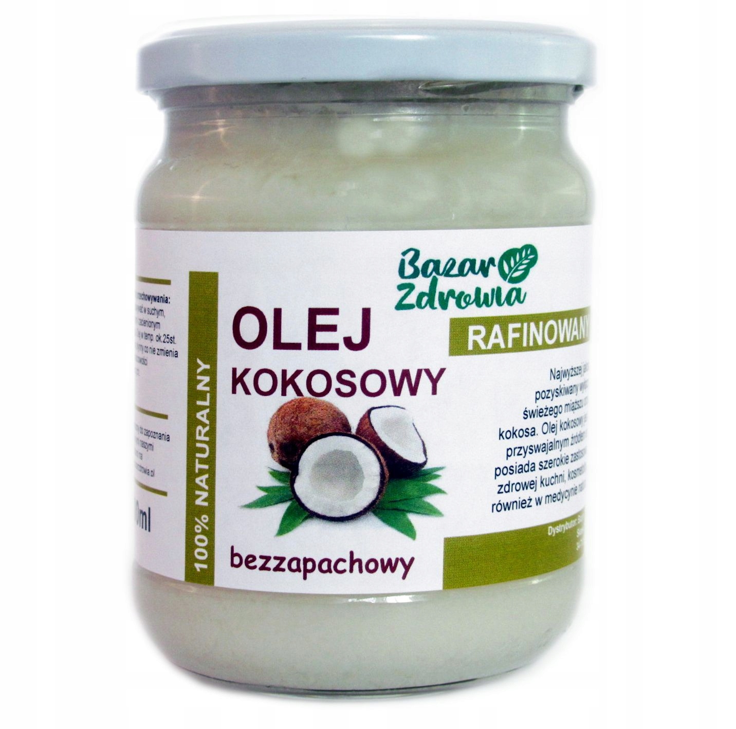 Olej kokosowy BEZZAPACHOWY RAFINOWANY 500ml GRATIS