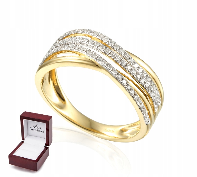 Złoty 14K Pierścionek Z Brylantami 0,25ct Szeroki