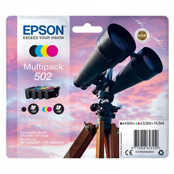 

4x tusz org. Epson 502 Cmyk T02V6 WF2860 WF2865