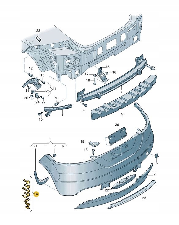 ZESTAW ELEMENTOW MOCUJACYCH ZDERZAK TYL AUDI TT
