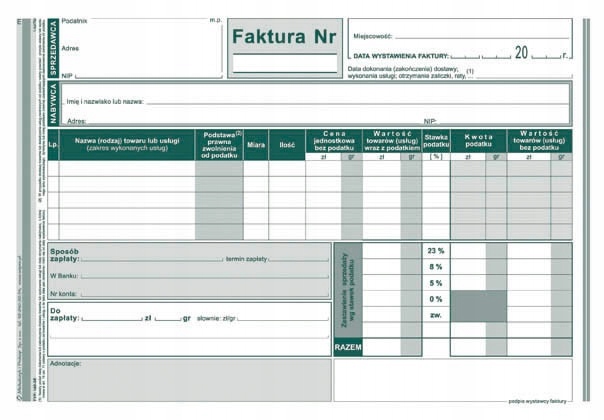 

140-3E Faktura Wzór Pełny Sprzedaż Brutto