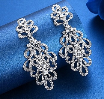 KOLCZYKI AŻUROWE SREBRNE ŚLUBNE Z CYRKONIAMI HIT Materiał Posrebrzany