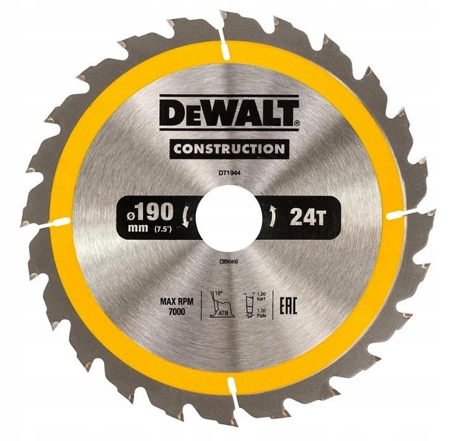 

DeWALT tarcza piła do drewna 190mm 30mm 24z DT1944