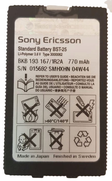 BATERIA SONY ERICSSON BST-25 * T630 T608 T616 T606
