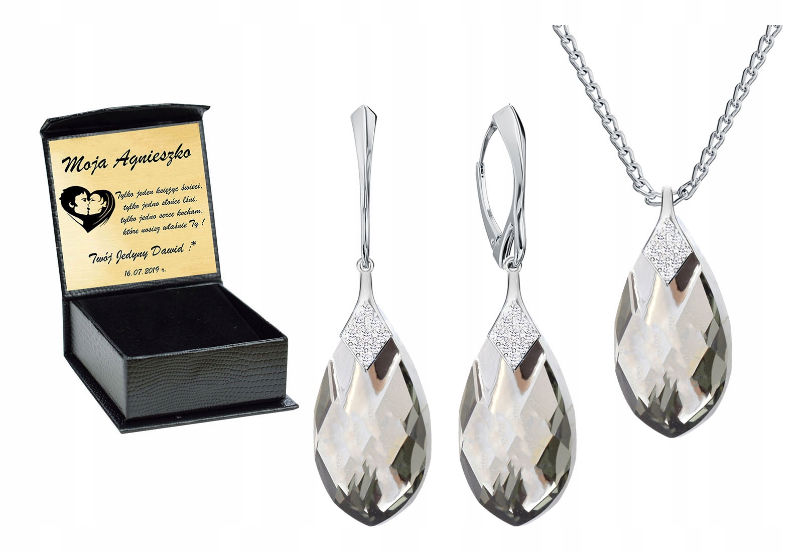 

Cudowny Zestaw Prezent Swarovski Srebro 925 Grawer
