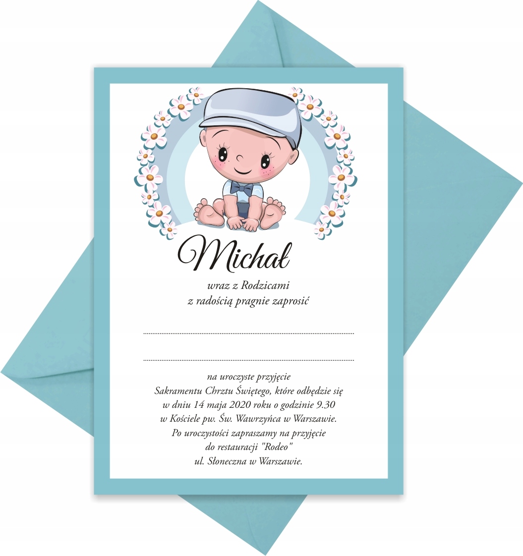 ZAPROSZENIE ZAPROSZENIA na CHRZEST z kopertą Szerokość produktu 10.5 cm