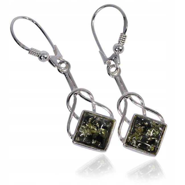 

Kolczyki Srebrne Z Naturalnym Bursztynem - zielone