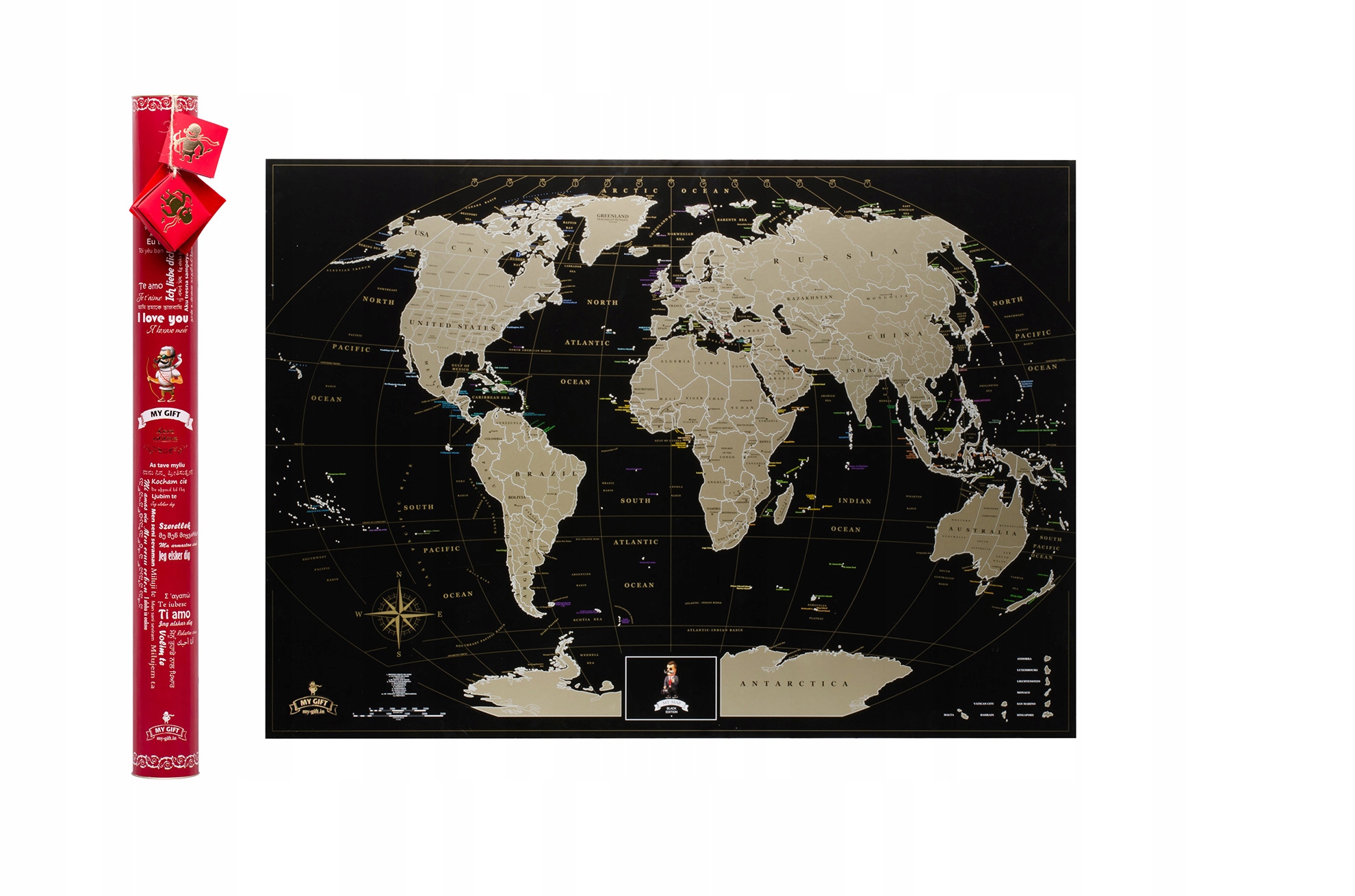 MAPA ZDRAPKA Świata ZŁOTA Prezent Dla Zakochanych