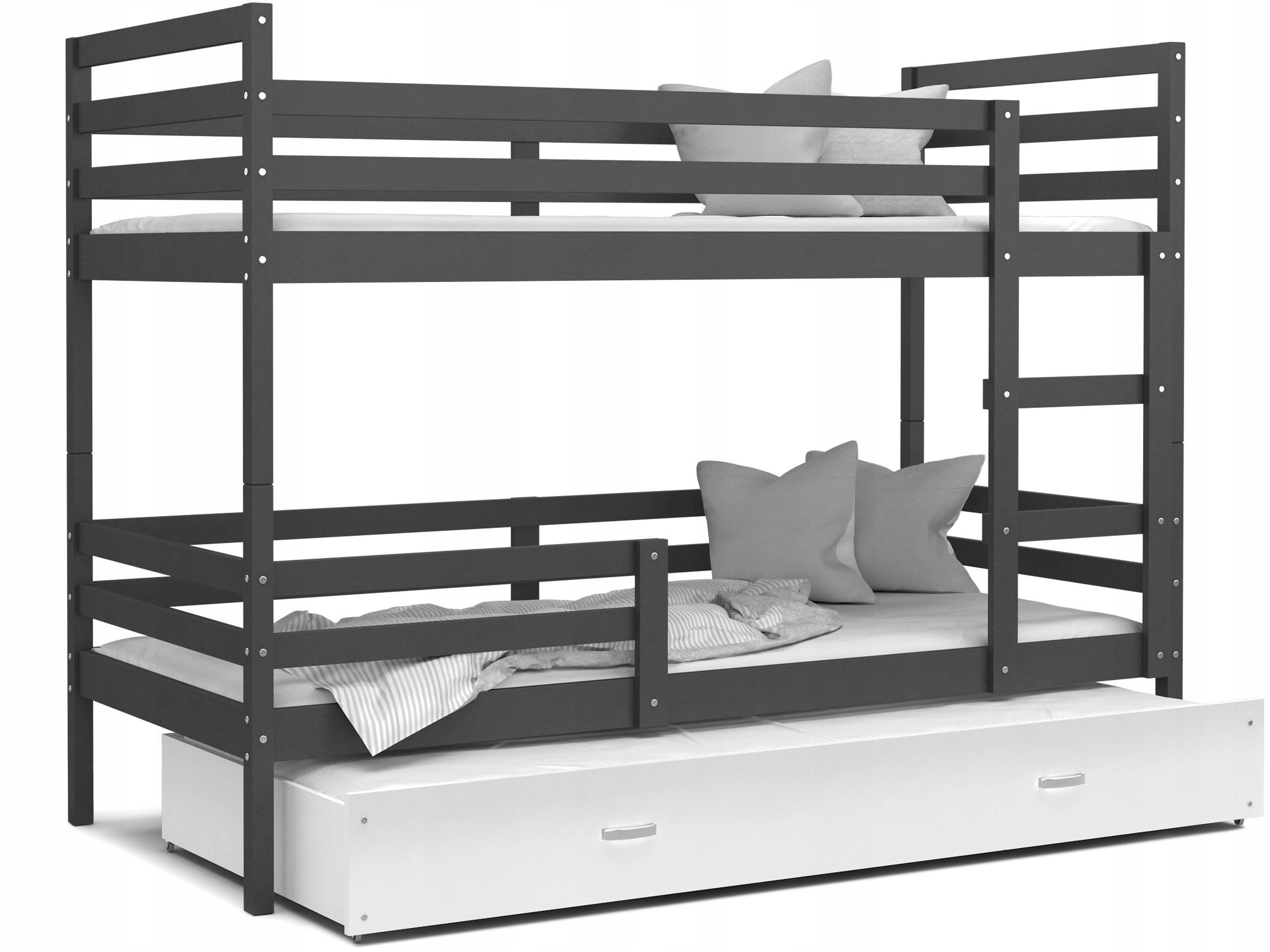 DREWNIANE Łóżko piętrowe DWUPIĘTROWE DZIECIĘCE Z SZUFLADĄ 80x190 + MATERAC