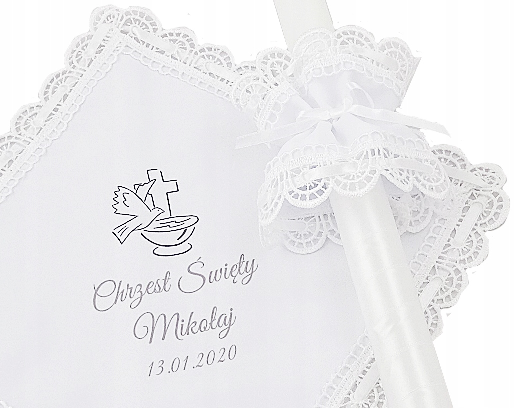 BIAŁA SZATKA И СВЕЧА ДЛЯ КРЕЩЕНИЯ КРЕЩЕНИЕ ИМЯ