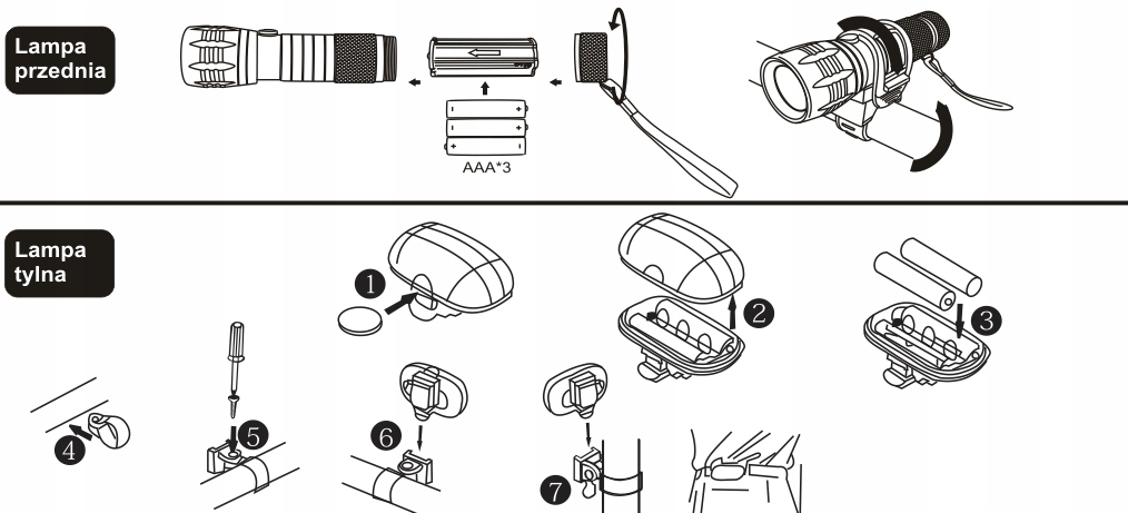 Lampki rowerowe PRZÓD i TYŁ lampka rowerowa 68425 Model PROGER