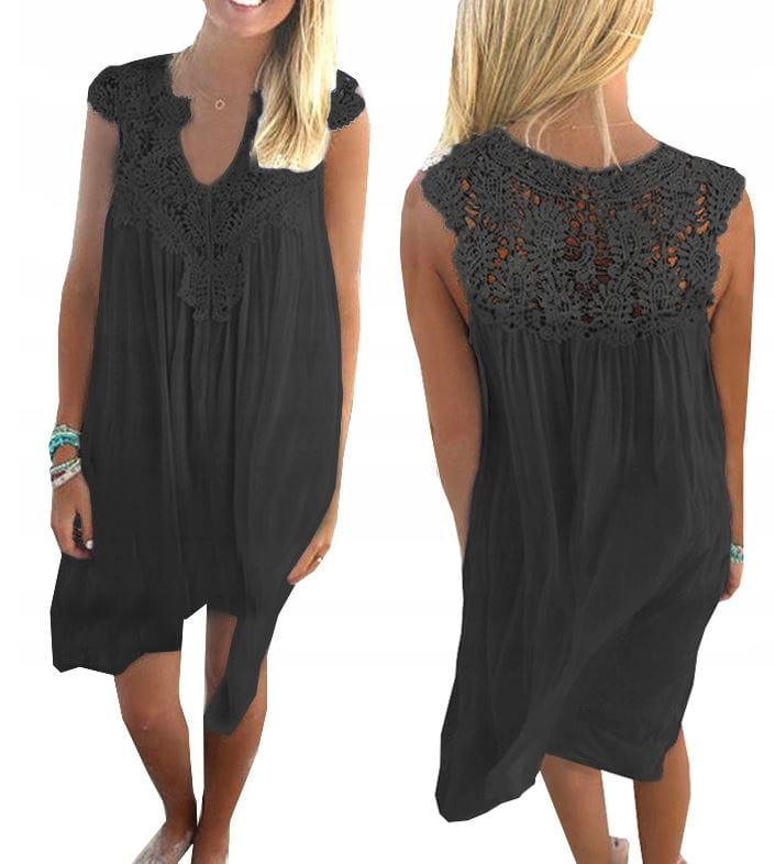 TUNIKA PLAŻOWA HAFTOWANA CZARNA SUKIENKA MINI DAMSKA BLUZKA LOIKA Marka SNM