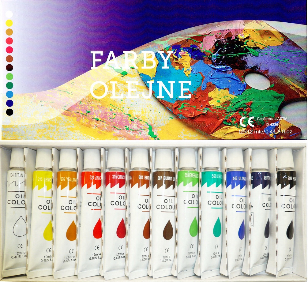 ZESTAW FARBY OLEJNE FARBA OLEJNA 12 SZT x 12 ml