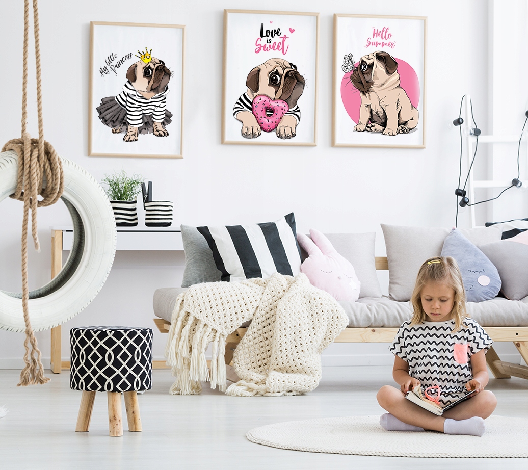 Plakaty z psem Mops HELLO DOG 3xA4 Marka inna marka