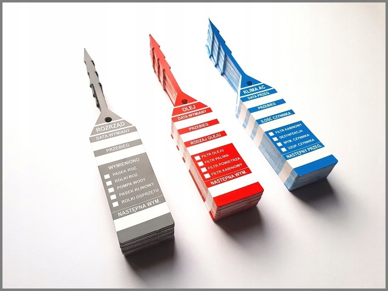 ZAWIESZKI SERWISOWE kartki WYMIANA OLEJU 100 szt. + marker Producent inny