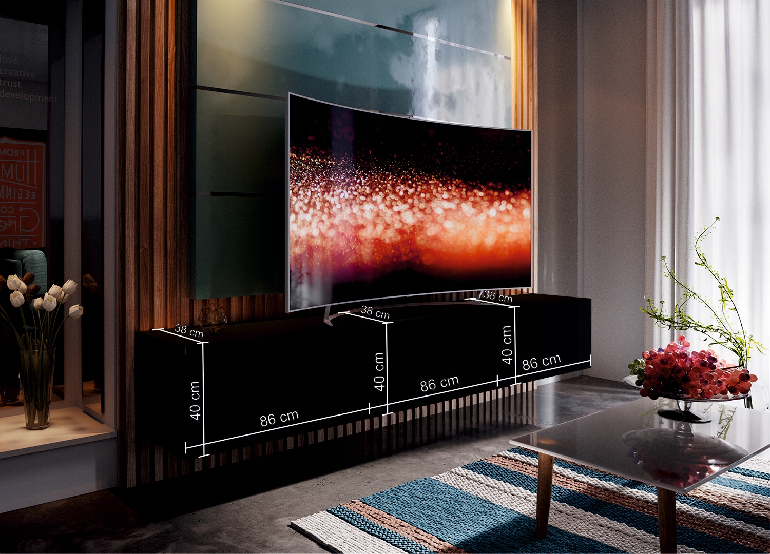 Nowoczesna szafka RTV TAWROS / czarny połysk Kolor frontów czarny