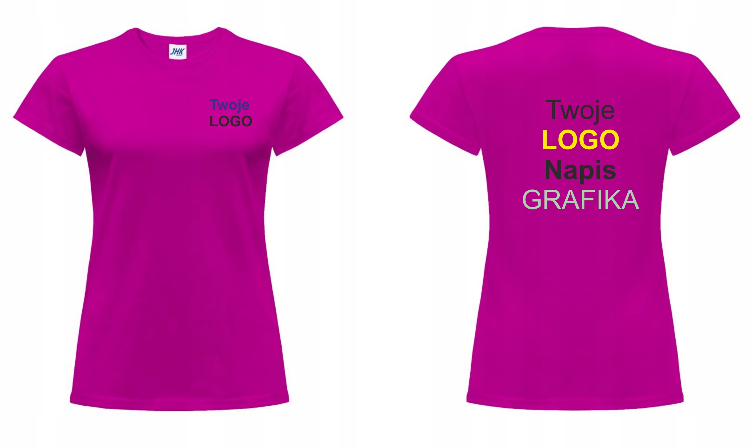 Koszulka damska 2x nadruk REKLAMA przód+tył KOLORY