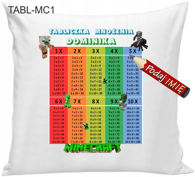 

Poduszka z imieniem Minnecraft Tabliczka mnożenia