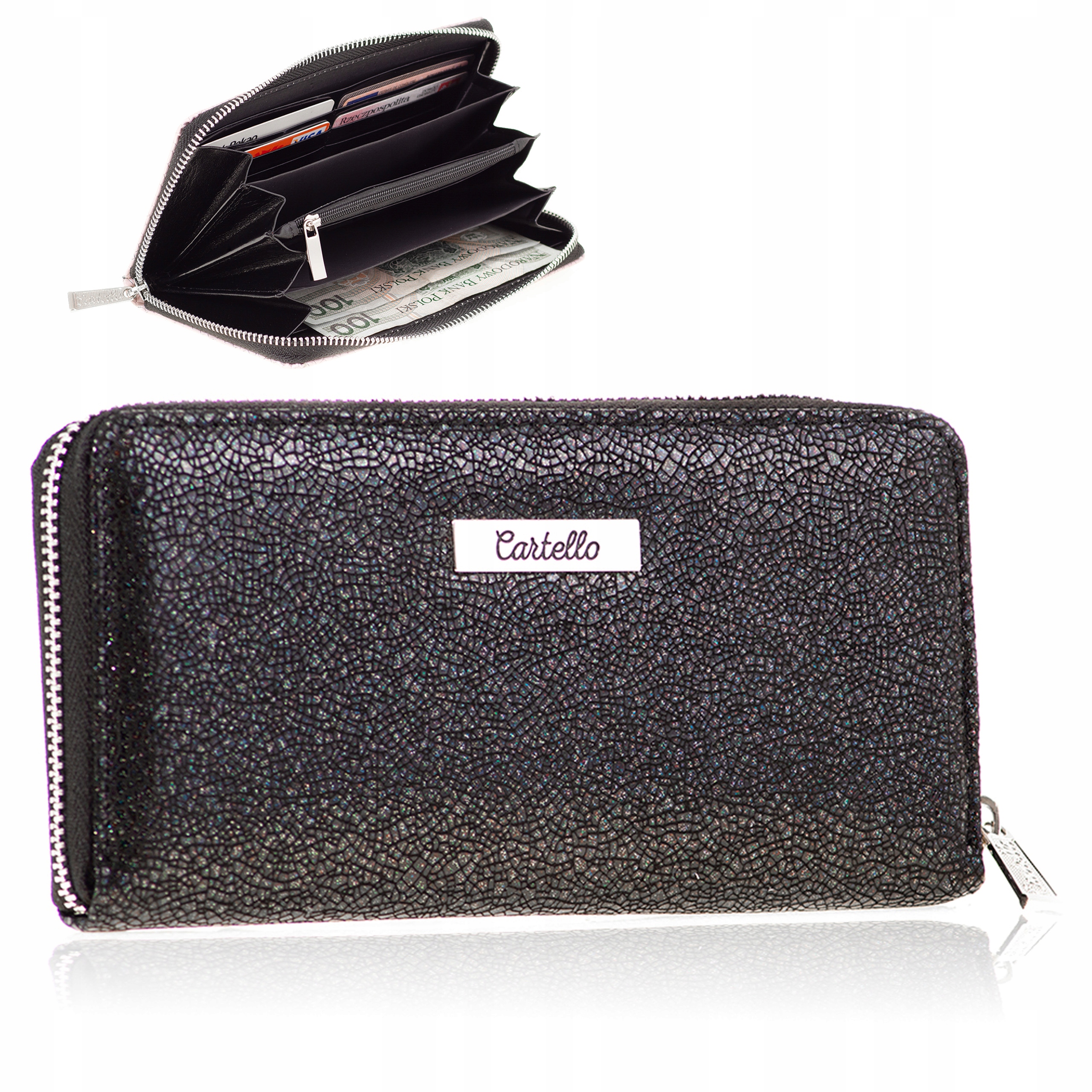 

Skórzany Portfel czarny na zamek Cartello D275