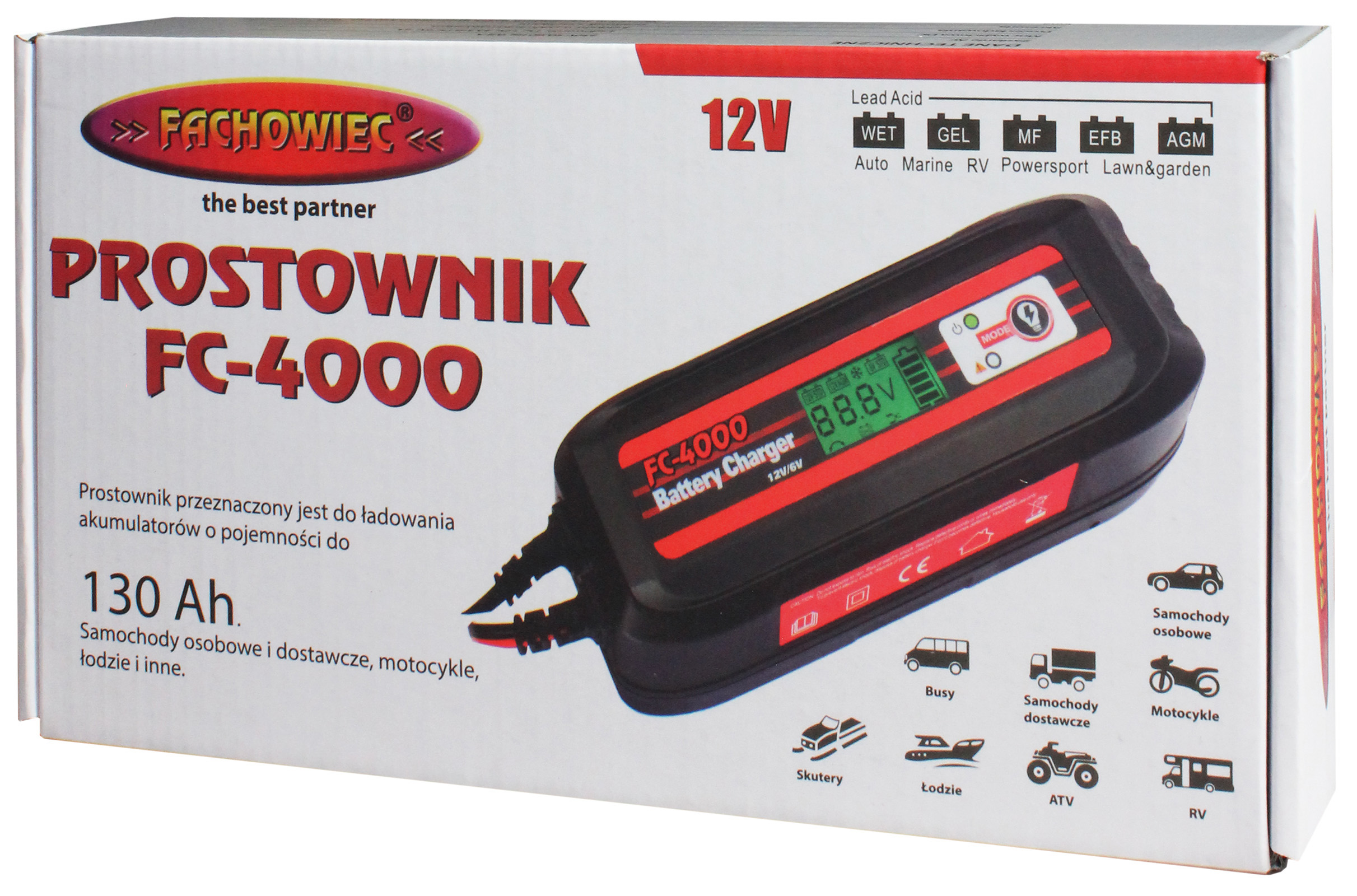 Prostownik ladowarka akumulatorowy 6 12V FC 4000 Weight with packaging 1 kg