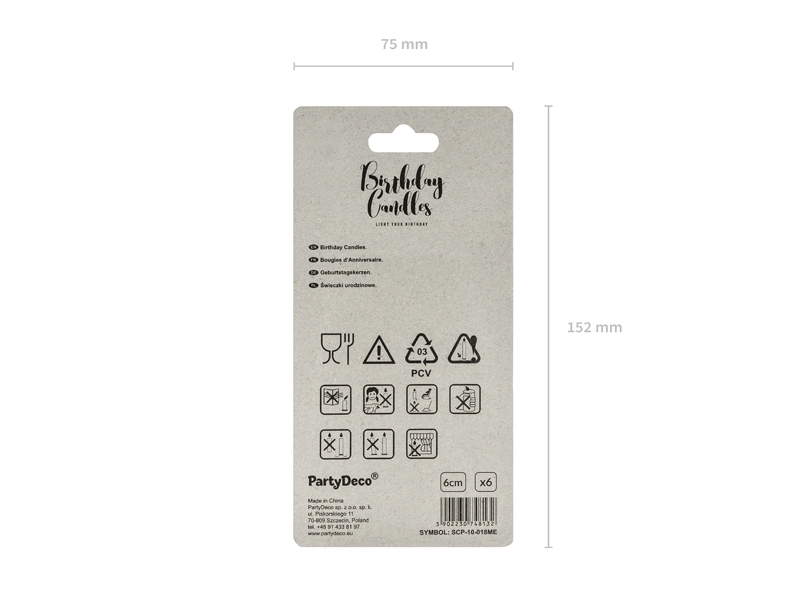 Świeczki na tort urodzinowe srebrne 6 sztuk Marka Party Deco