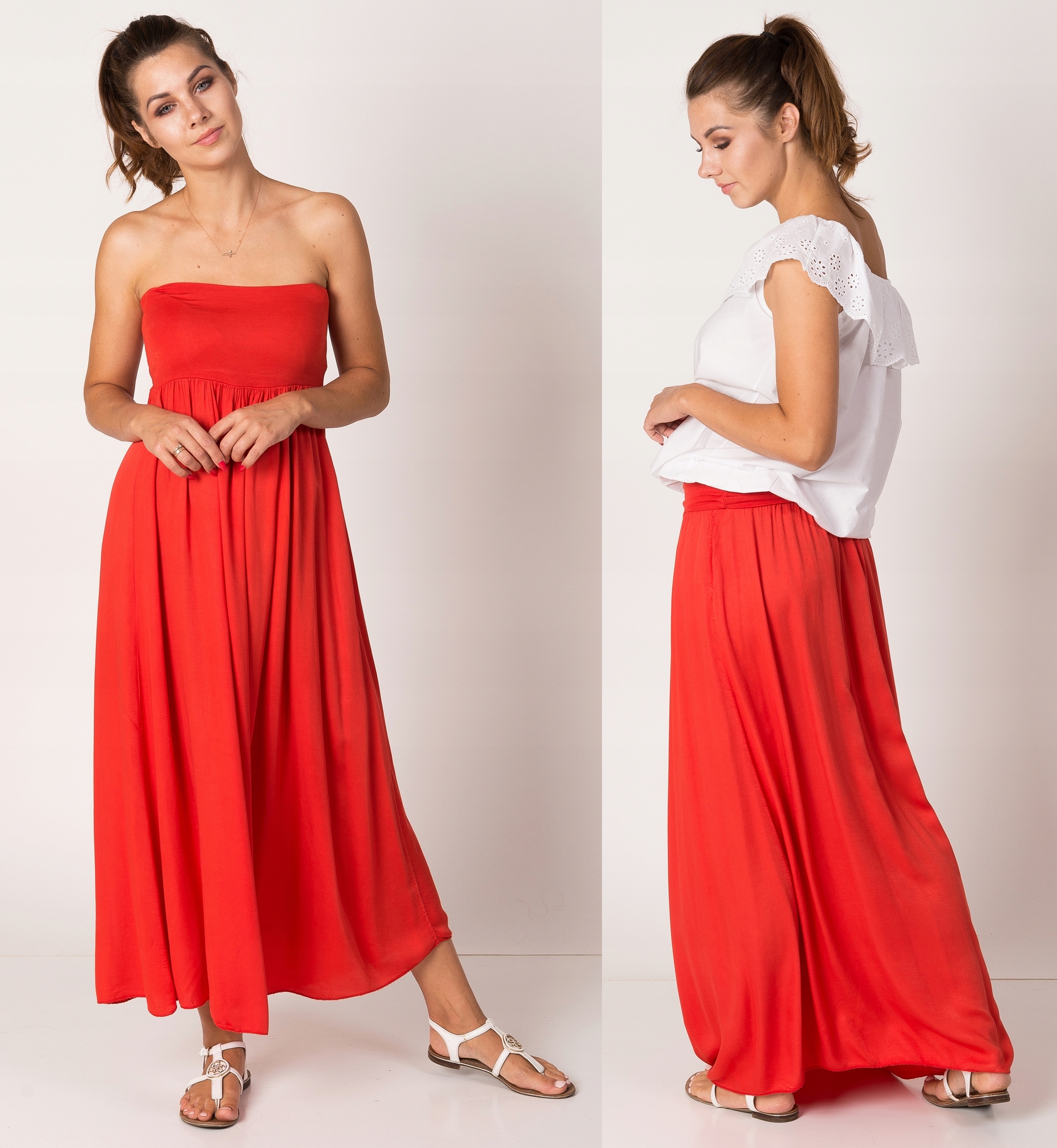 NEW MAXI DŁUGA SPÓDNICA - SUKIENKA 2w1 CZERWIEŃ Wzór dominujący inny wzór