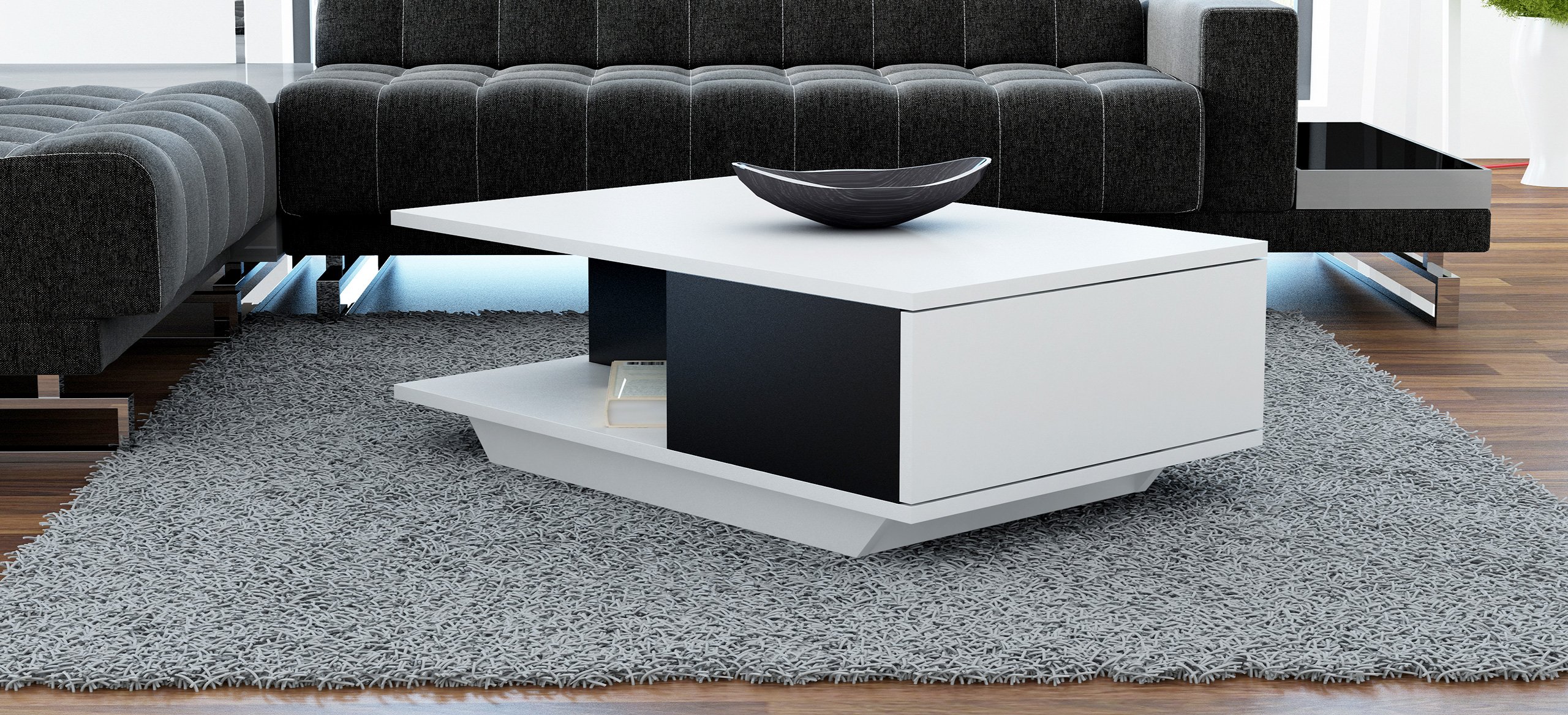 ŁAWA ASPEN STOLIK KAWOWY BIAŁY/CZARNY MAT __JAKOŚĆ Kod producenta IM-ASPEN-BIAŁY-SZARY-CZARNY-MAT