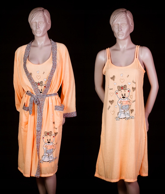 KOMPLET SZLAFROK Z KOSZULĄ NOCNĄ RAMIĄCZKACH ZESTAW BAWEŁNIANY DAMSKI M Długość do kolan