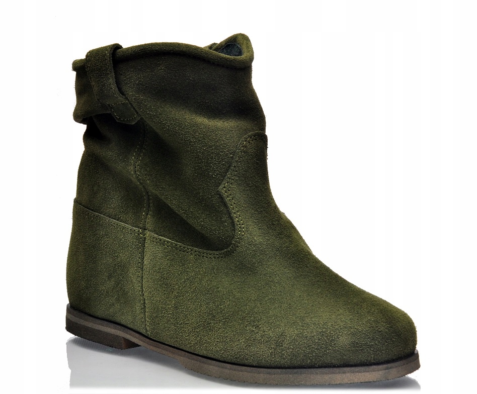 Olivové velurové kotníkové boty na skrytém podpatku, dámské boty J.Wolski 38