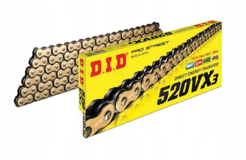 

Łańcuch Napędowy DID 520 VX3 X-ring 118 ogn. złoty