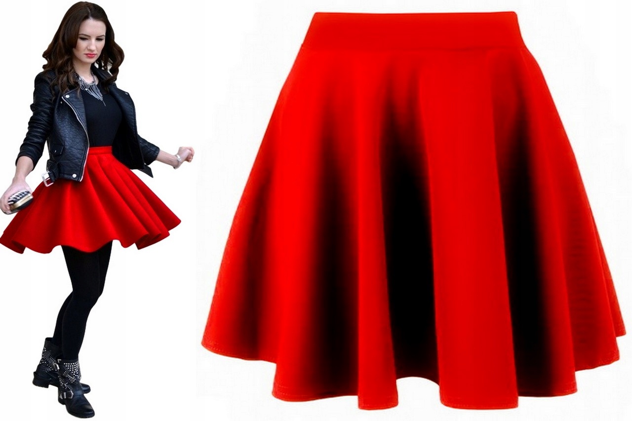 SPÓDNICA CZERWONA ROZKLOSZOWANA KOŁO MINI KIESZENIE 36