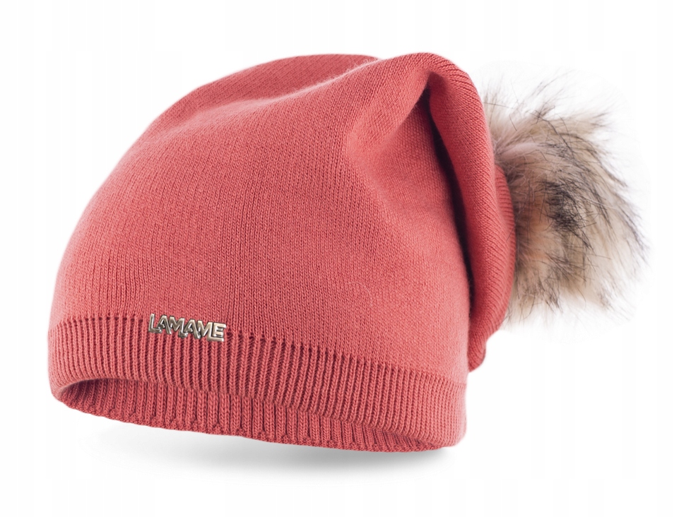 

Gładka ciepła Czapka beanie z pomponem Morelowy P1