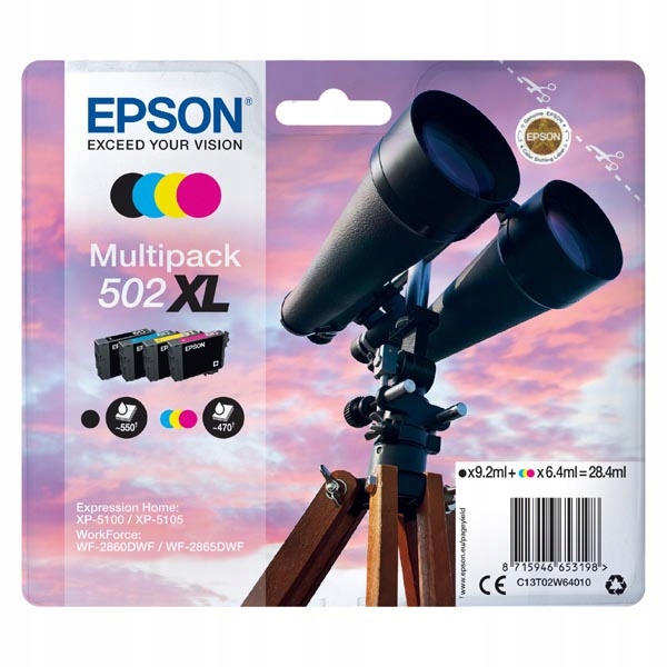 

4x tusz org. Epson 502XL Cmyk T02W6 WF2860 WF2865