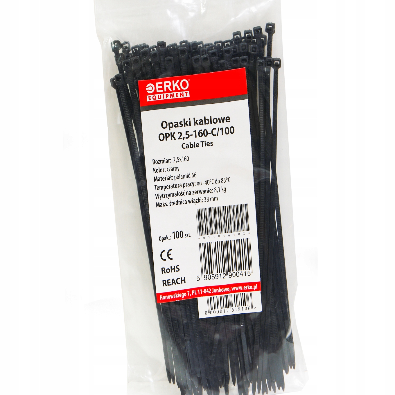 

opaska zaciskowa czarna Opk 160 2,5 100szt Erko
