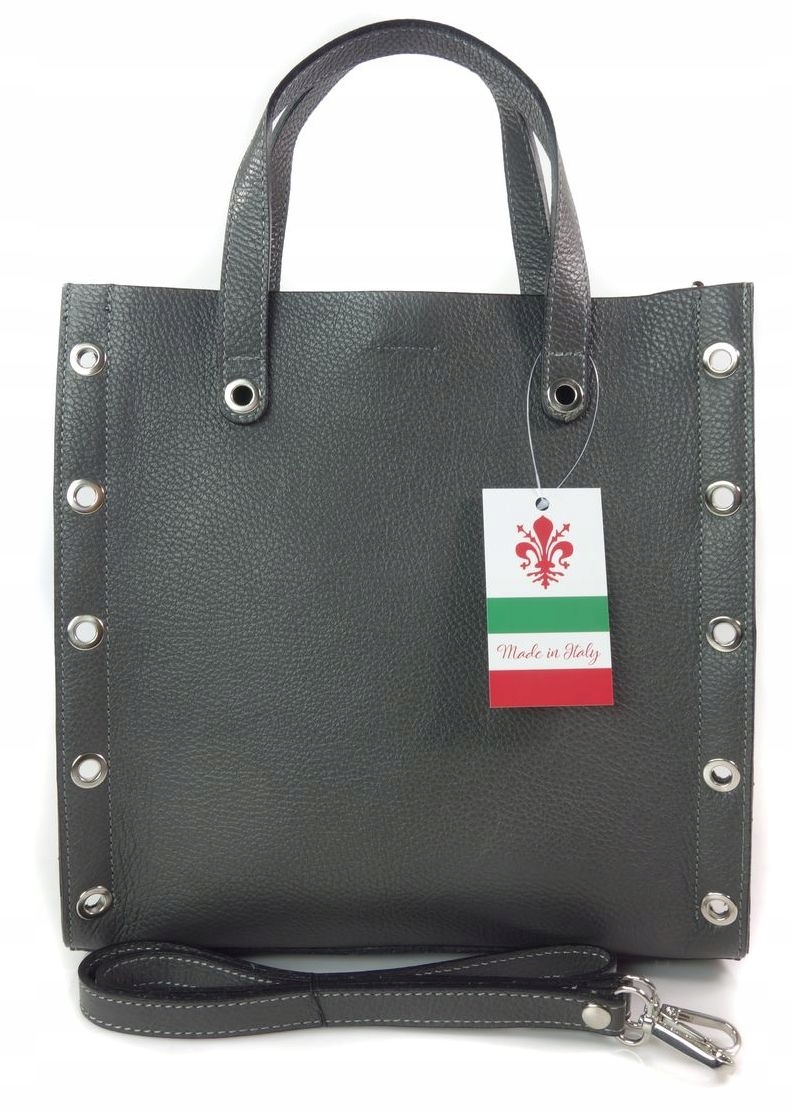 SHOPPER BAG VERA PELLE ZARKA WŁOSKA SKÓRA SZARA