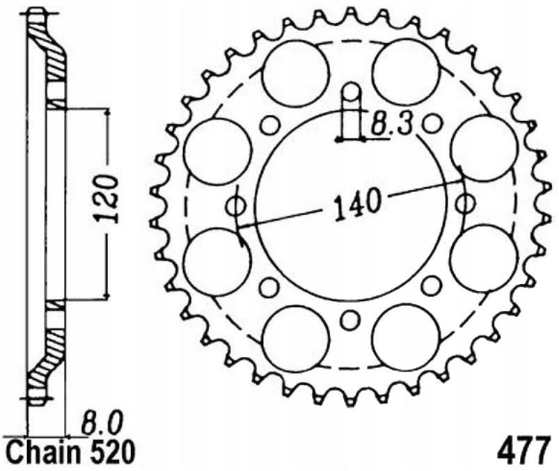 Zadní ozubené kolo Jt R477 43 45Z Kawasaki Klr 600 B