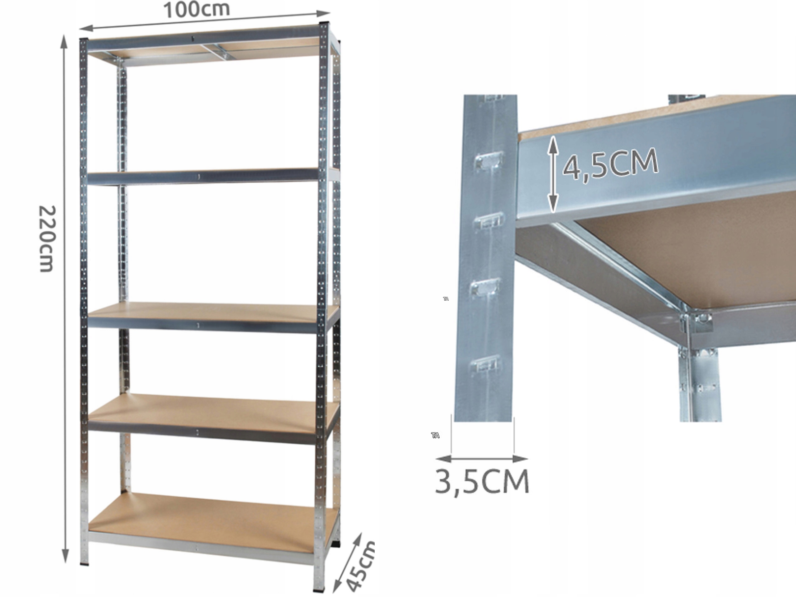 REGAL WARSZTATOWY MAGAZYNOWY 5X 200KG 220x100x45 Material metal