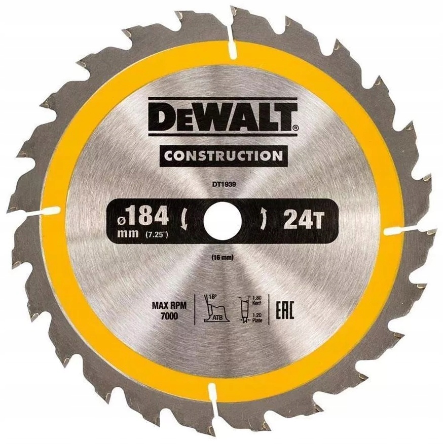 

DeWALT tarcza piła do drewna 184mm 16mm 24z DT1939