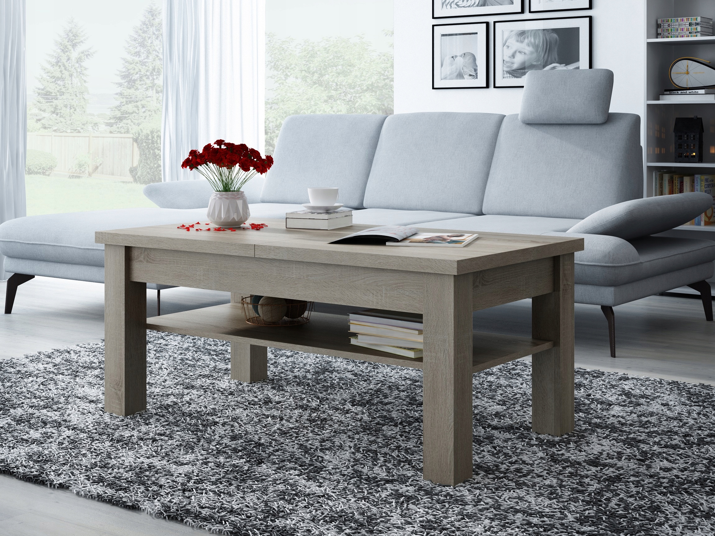 ŁAWA ROZKŁADANA PODNOSZONA Z PÓŁKA WENGE Głębokość mebla 65 cm