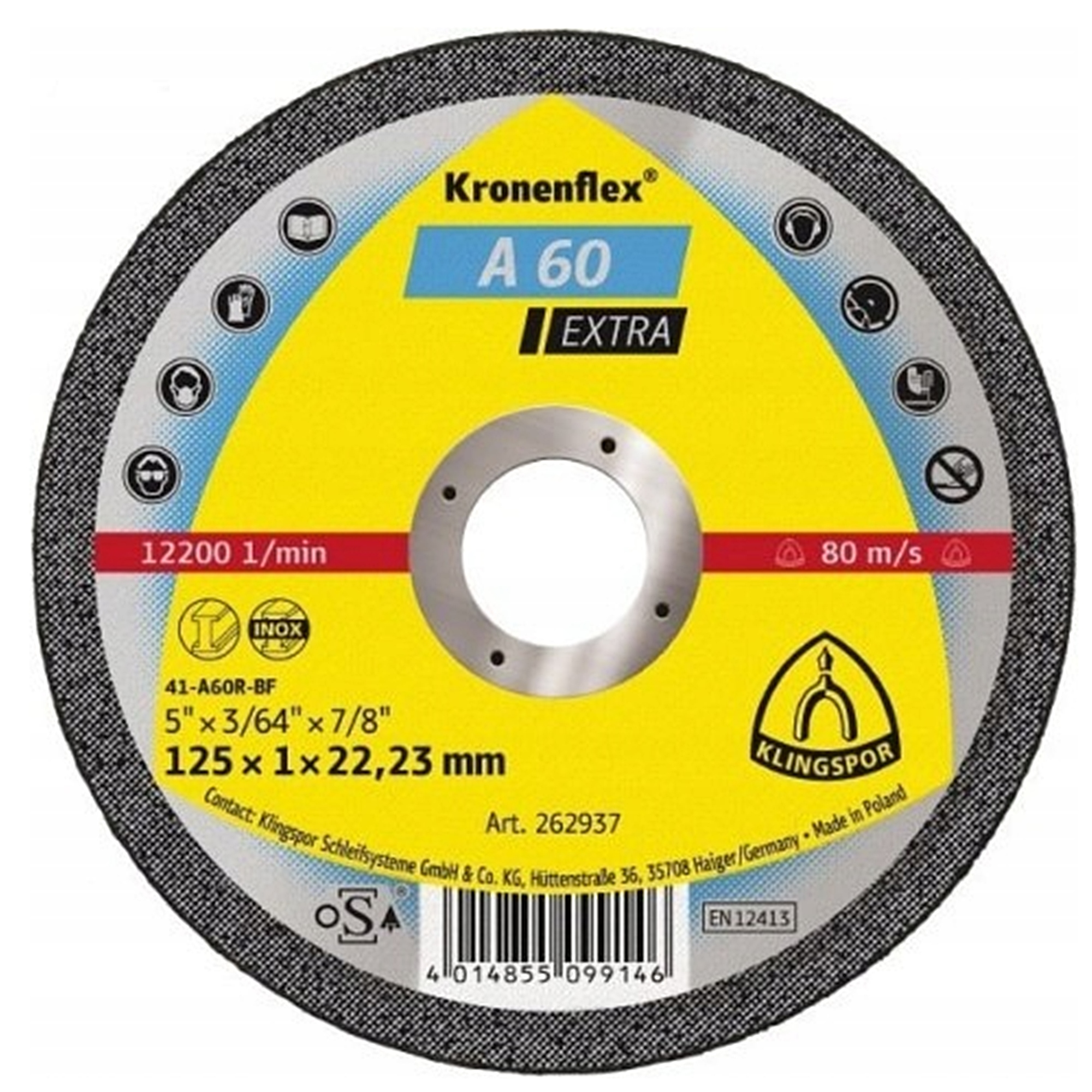 Tarcza do cięcia Metalu T41 125x1x22,23 mm A60 Extra Inox Klingspor 262937